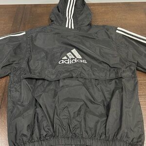 Adidas Black Windbreaker with White Accents - Mens Size L
